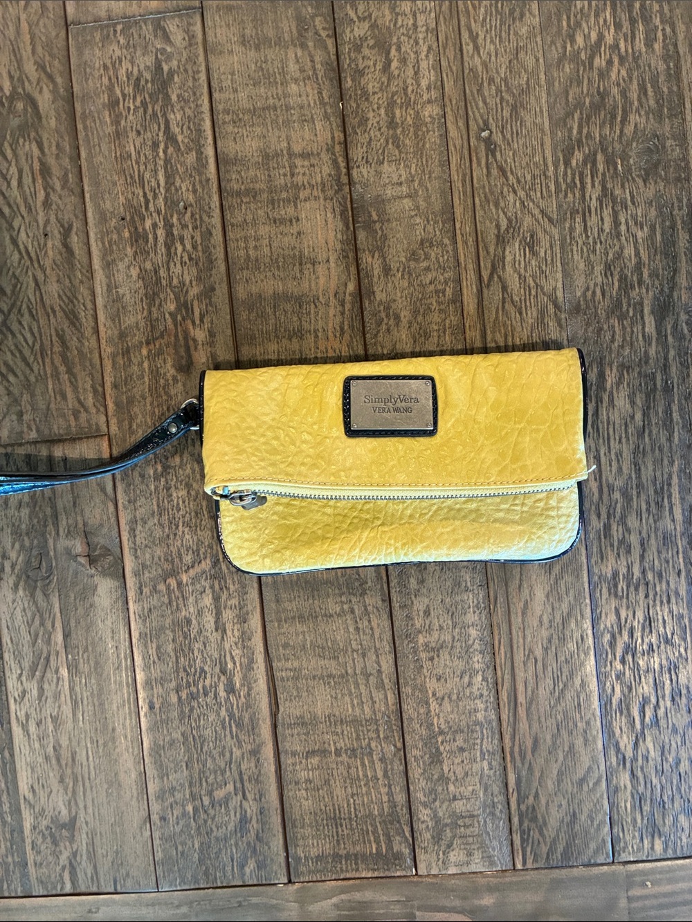 Vera Wang Yellow Textured Wristlet Clutch with Black Strap